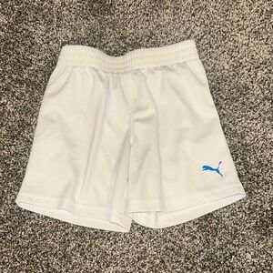 Puma White Athletic Shorts with Blue Logo
